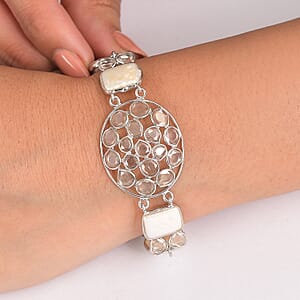 Indischen Handwerkkunst: Keshi-Stil Süßwasser Perle, Polki-Moissanit Armband ca. 18.5 cm 925 Silber Rhodiniert 32.72 ct