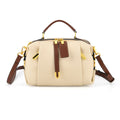 Elegante Echtleder Crossbody Tasche, 5 Reißverschlusstaschen, 23x12x16cm, Cremeweiß