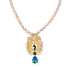 D'Joy Pfau Quarz Triplette, Pfirsich Perle (4-4.5mm) Halskette ca. 45 cm 925 Silber 750 Gelbgold Vermeil