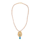 D'Joy Pfau Quarz Triplette, Pfirsich Perle (4-4.5mm) Halskette ca. 45 cm 925 Silber 750 Gelbgold Vermeil