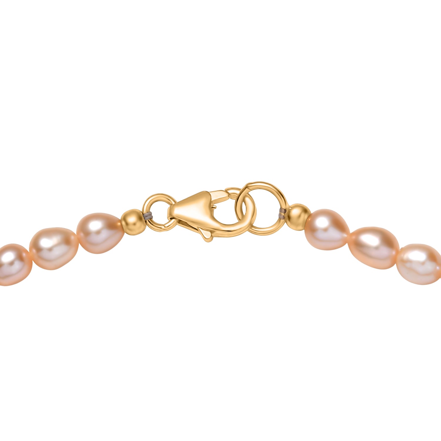 D'Joy Pfau Quarz Triplette, Pfirsich Perle (4-4.5mm) Halskette ca. 45 cm 925 Silber 750 Gelbgold Vermeil