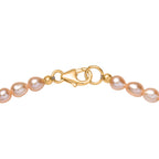 D'Joy Pfau Quarz Triplette, Pfirsich Perle (4-4.5mm) Halskette ca. 45 cm 925 Silber 750 Gelbgold Vermeil
