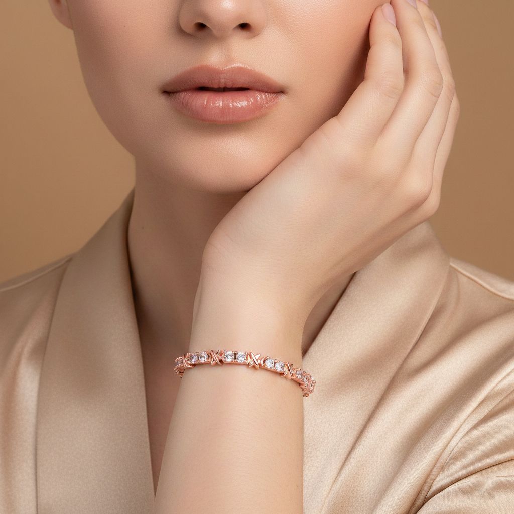 Designer Inspiriert - Weißer Zirkonia Armband ca. 19 cm Nickelfreies Messing, Roségoldfarbe