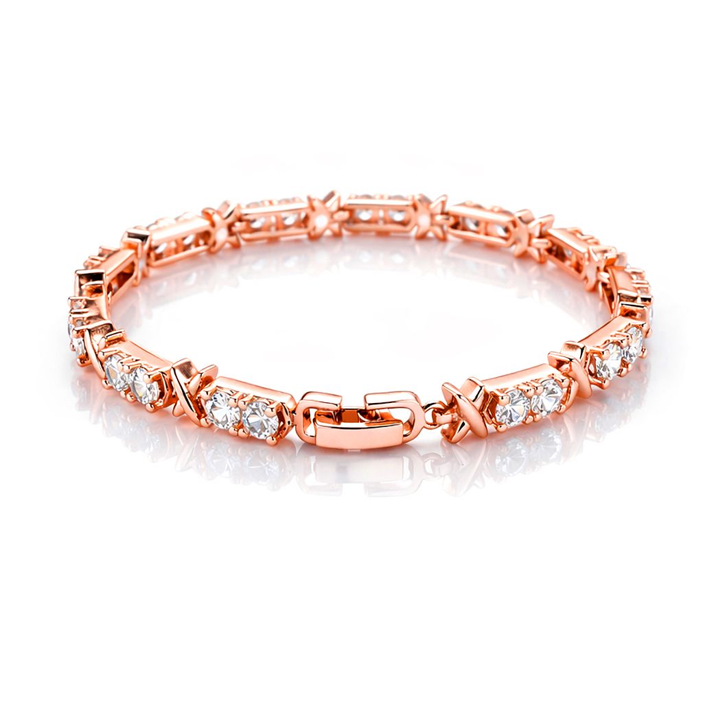 Designer Inspiriert - Weißer Zirkonia Armband ca. 19 cm Nickelfreies Messing, Roségoldfarbe