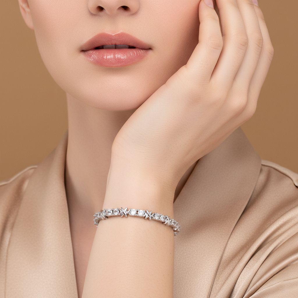 Designer Inspiriert - Weißer Zirkonia Armband ca. 19 cm Nickelfreies Messing, Silberfarben