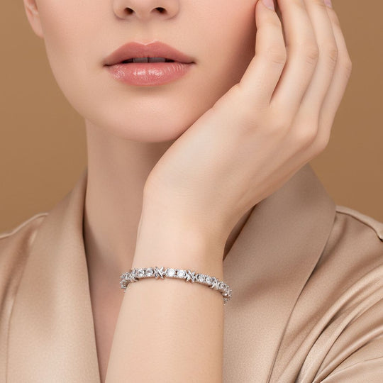 Designer Inspiriert - Weißer Zirkonia Armband ca. 19 cm Nickelfreies Messing, Silberfarben
