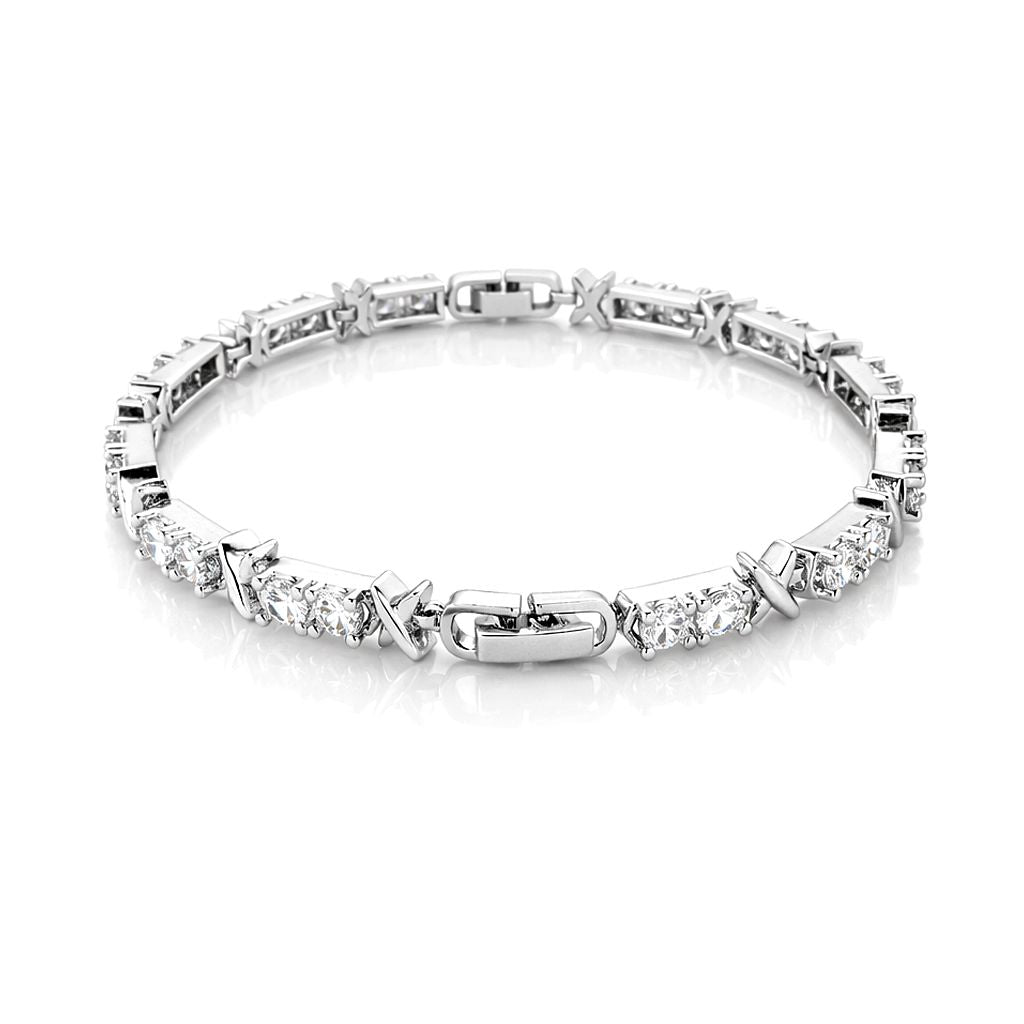Designer Inspiriert - Weißer Zirkonia Armband ca. 19 cm Nickelfreies Messing, Silberfarben