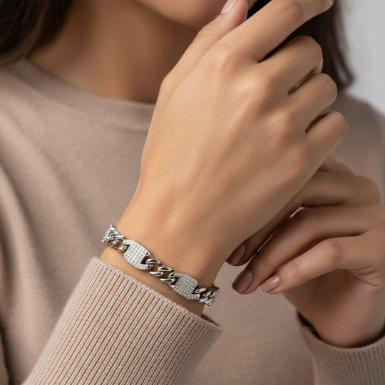 DESIGNER INSPIRIERT - Weißer Zirkonia Armband ca. 19 cm Nickelfreies Messing