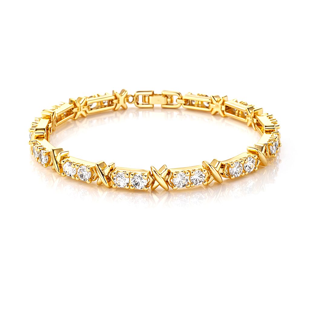 Designer Inspiriert - Weißer Zirkonia Armband ca. 19 cm Nickelfreies Messing, goldfarben