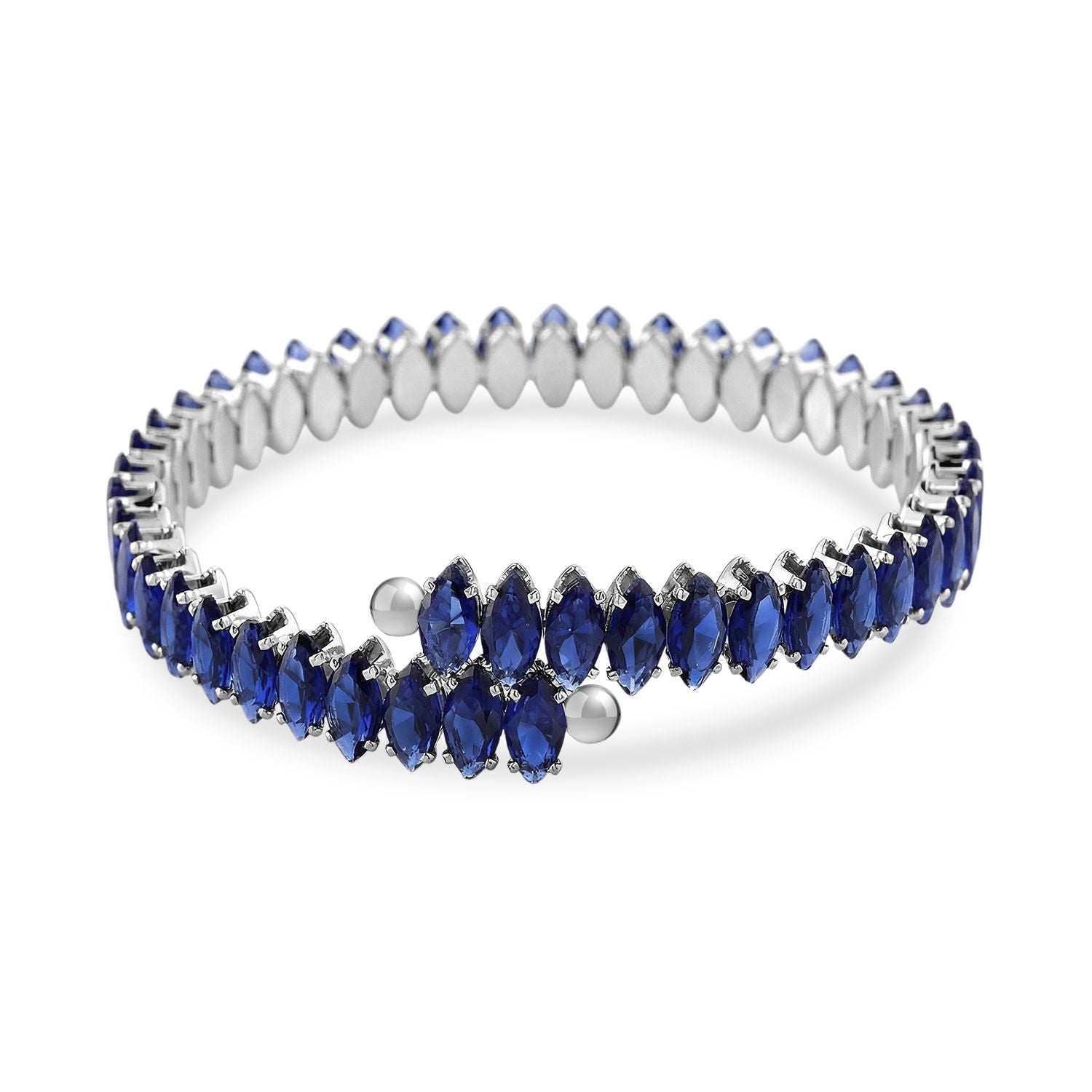 Blau Kristall Armreif, flexibel (ca. 17 cm - 19.75 cm), Nickelfreies Messing