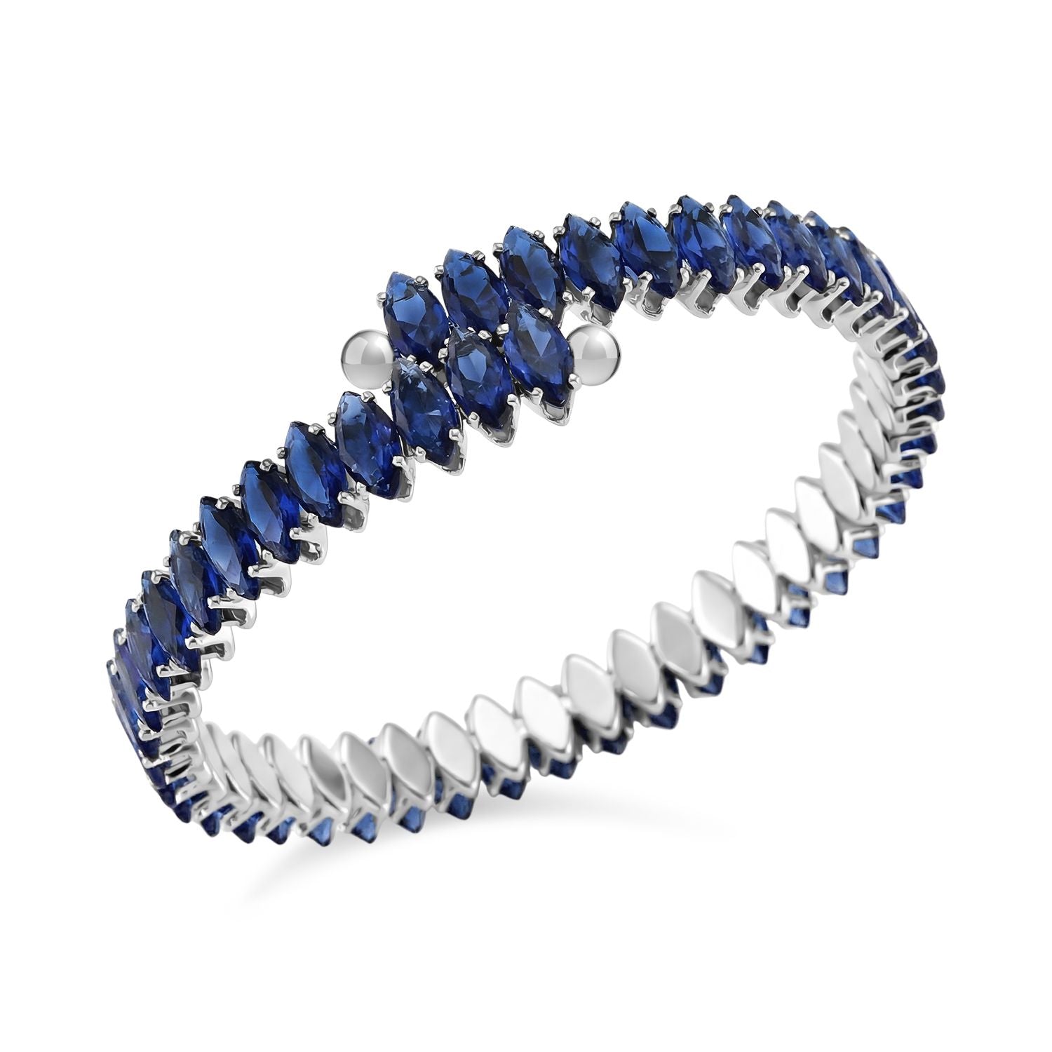 Blau Kristall Armreif, flexibel (ca. 17 cm - 19.75 cm), Nickelfreies Messing