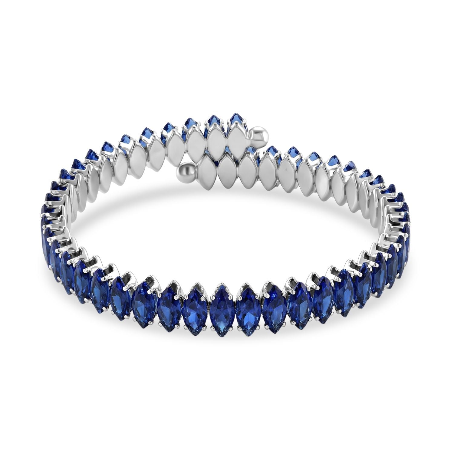Blau Kristall Armreif, flexibel (ca. 17 cm - 19.75 cm), Nickelfreies Messing