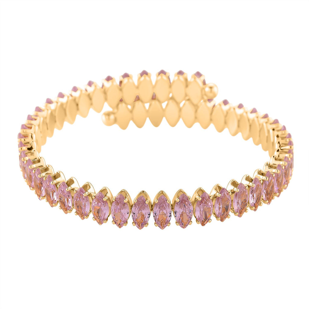 Rosa Zirkonia Armreif, flexibel (ca. 17 cm - 19.75 cm), Nickelfreies Messing gelb vergoldet