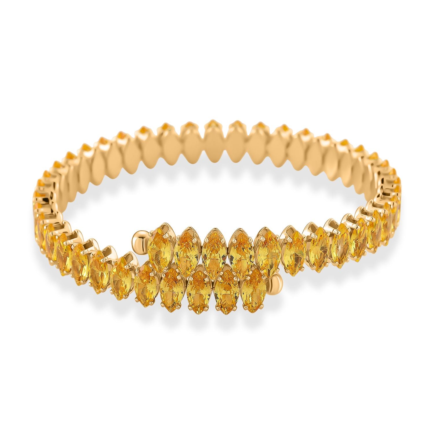 Goldgelber Zirkonia Armreif, flexibel (ca. 17 cm - 19.75 cm), Nickelfreies Messing gelb vergoldet