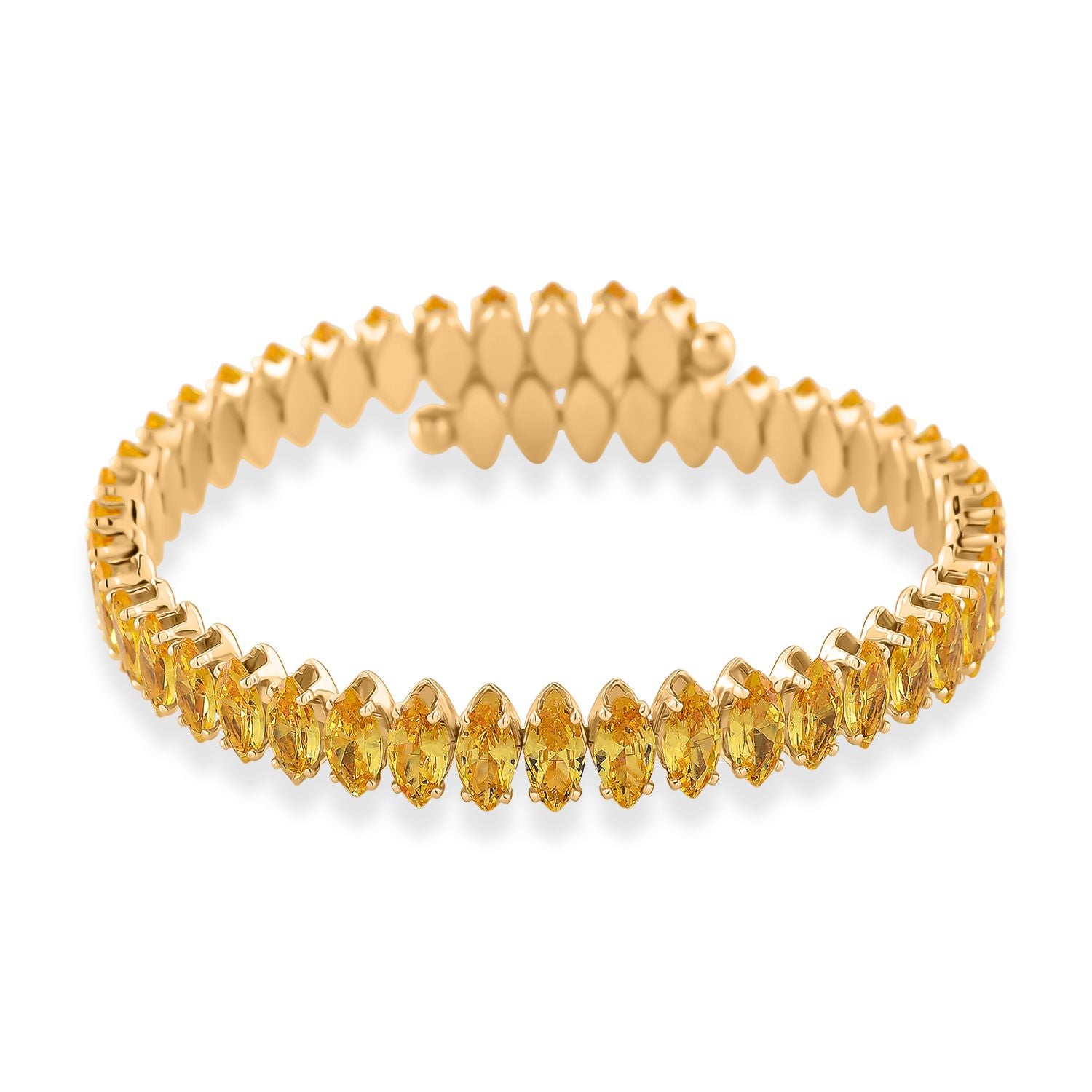 Goldgelber Zirkonia Armreif, flexibel (ca. 17 cm - 19.75 cm), Nickelfreies Messing gelb vergoldet