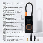 Kabelloser Mini-Luftkompressor 150 PSI, Tragbare Elektrische Luftpumpe 7,4V mit 4000mAh Akku