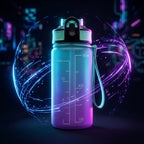 LIVMORE Komfort Trinkflasche mit Trinkhalm und Trageschlaufe, 500 ml, Blau Pink Ombre