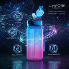 LIVMORE Komfort Trinkflasche mit Trinkhalm und Trageschlaufe, 500 ml, Türkis Lila Ombre