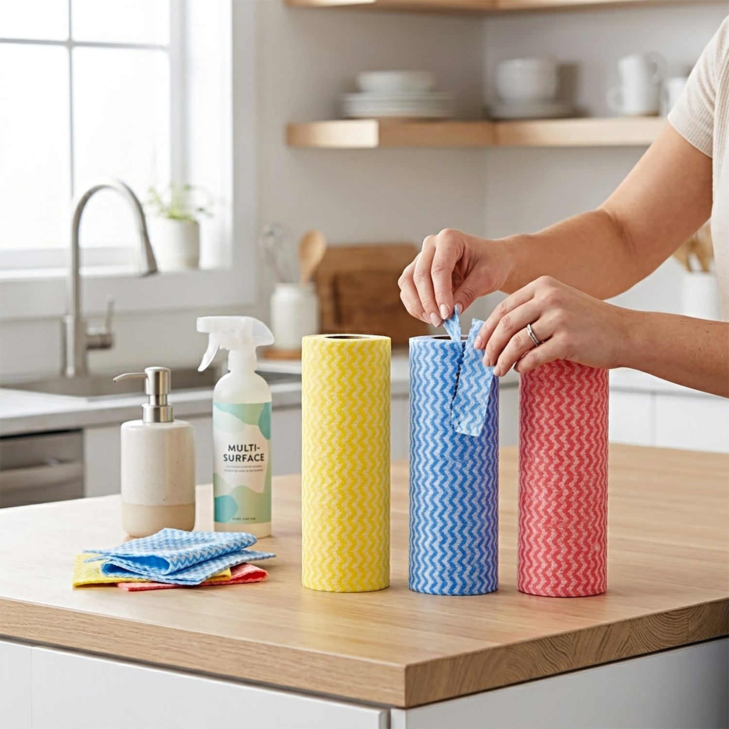 LIVMORE 3er Set Reinigungstuchrollen, Polyester, je 20 x 40 cm, Mehrfarbig