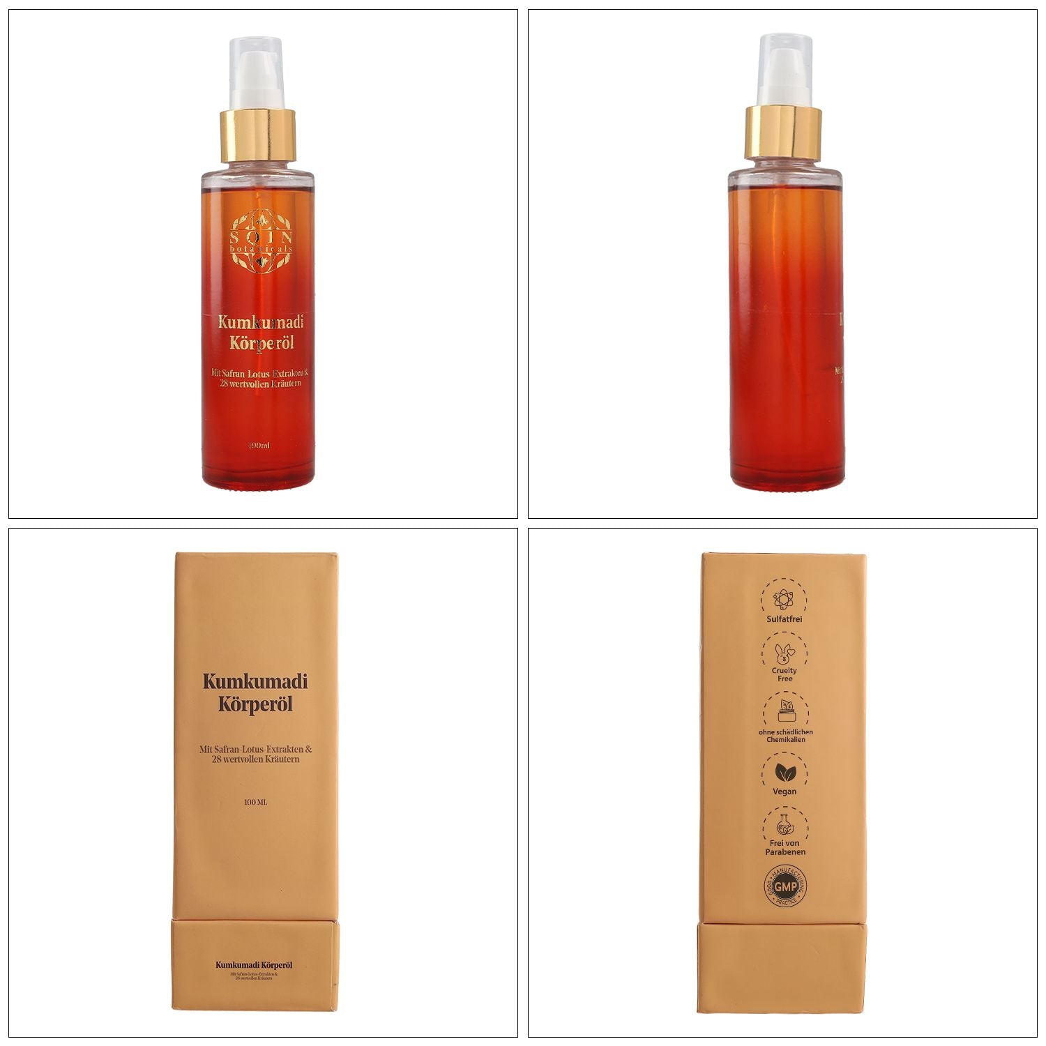 SQIN Botanicals Kumkumadi Kollektion mit Körperöl (100ml), Gesichtsöl (50ml), Cold Cream (100ml), und Nachtgel (100ml)