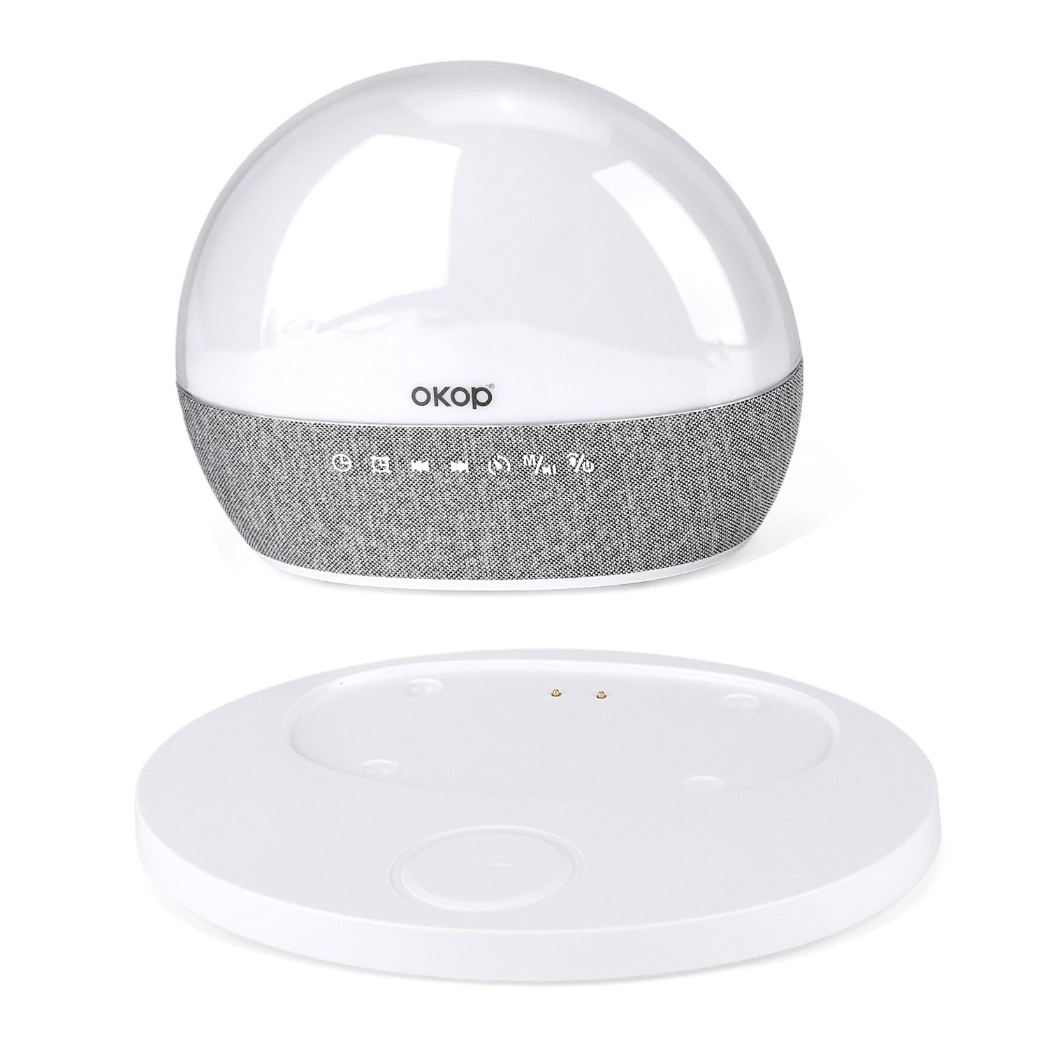 Audio Gerät mit Bluetooth und LED Ambient Licht, 24 White Noise Sounds, Wecker mit Sonnenaufgang und Sonnenuntergang, FM Radio, kabelloses Laden 15W, USB TF Funktion, 10 m Reichweite