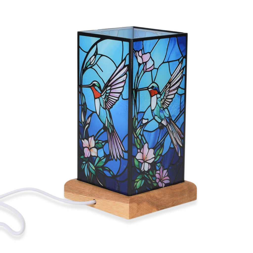 LED Tischlampe, Eschenholz und Acryl, mit USB Anschluss, Mehrfarbig