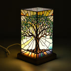 LED Tischlampe, Eschenholz und Acryl, mit USB Anschluss, Mehrfarbig