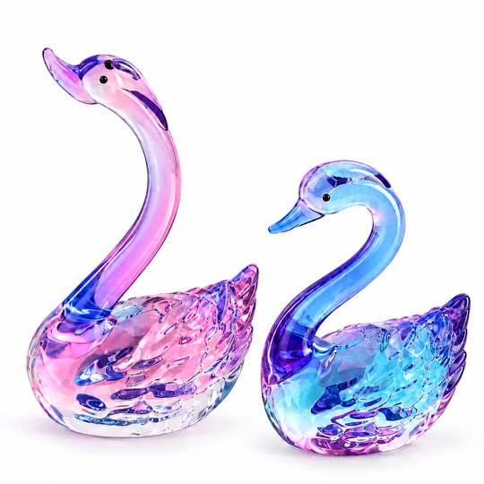 LIVMORE - 2er Set Schwanenpaar Glasfiguren aus Glas 5 x 3 x 6,5 cm und 5 x 3 x 10 cm, Rosa