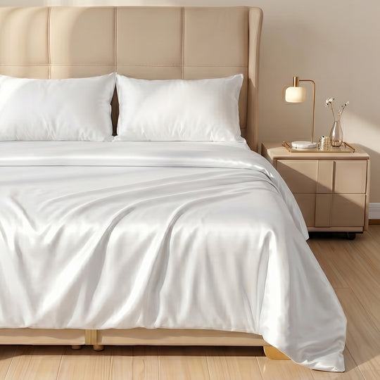LA MAREY SIGNATURE Luxus Maulbeerseide Bettwäsche Set, 4-teilig, 230 x 260 cm, Elfenbein