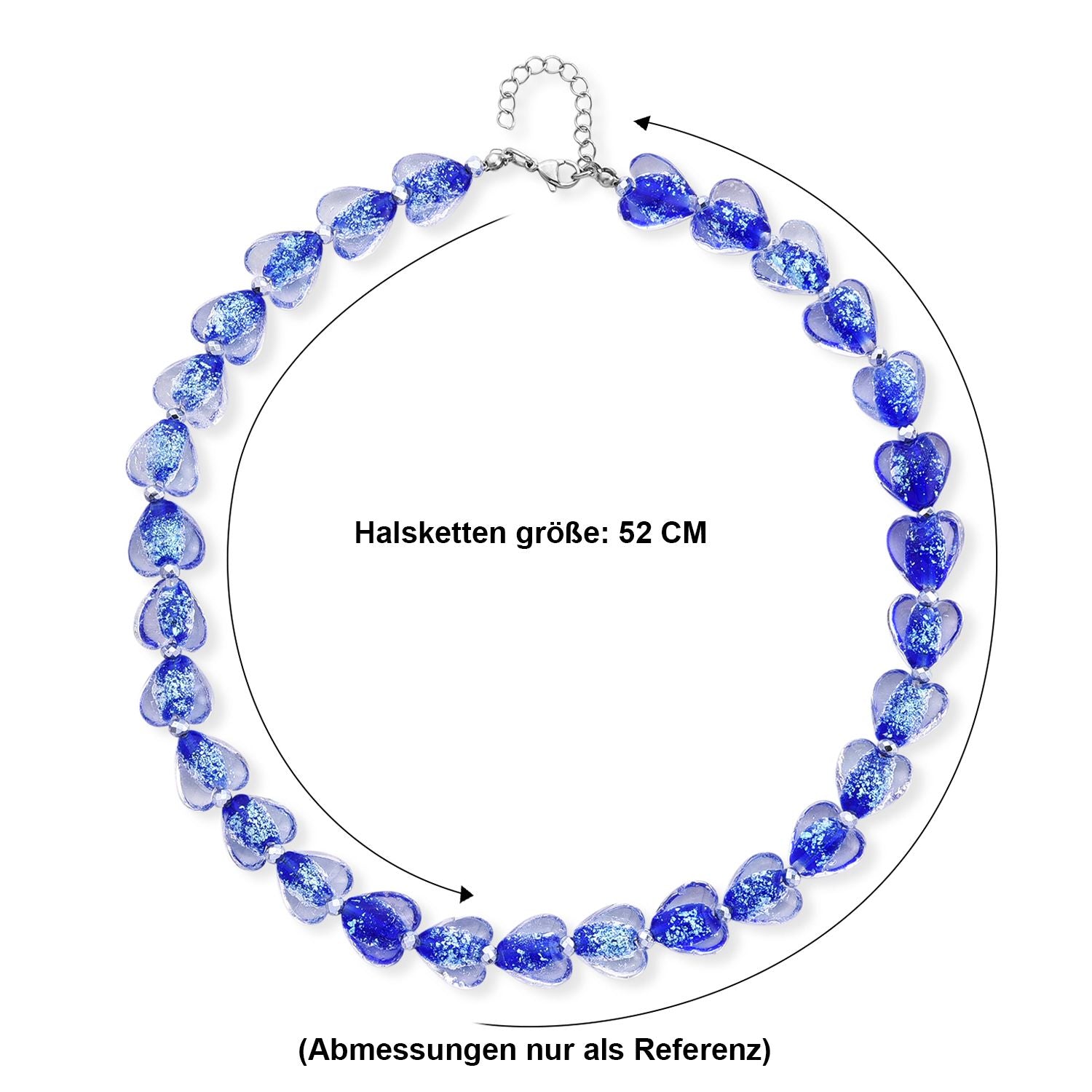 Blaues Murano-Stil Glas Halskette ca. 53.25 cm 316L Edelstahl
