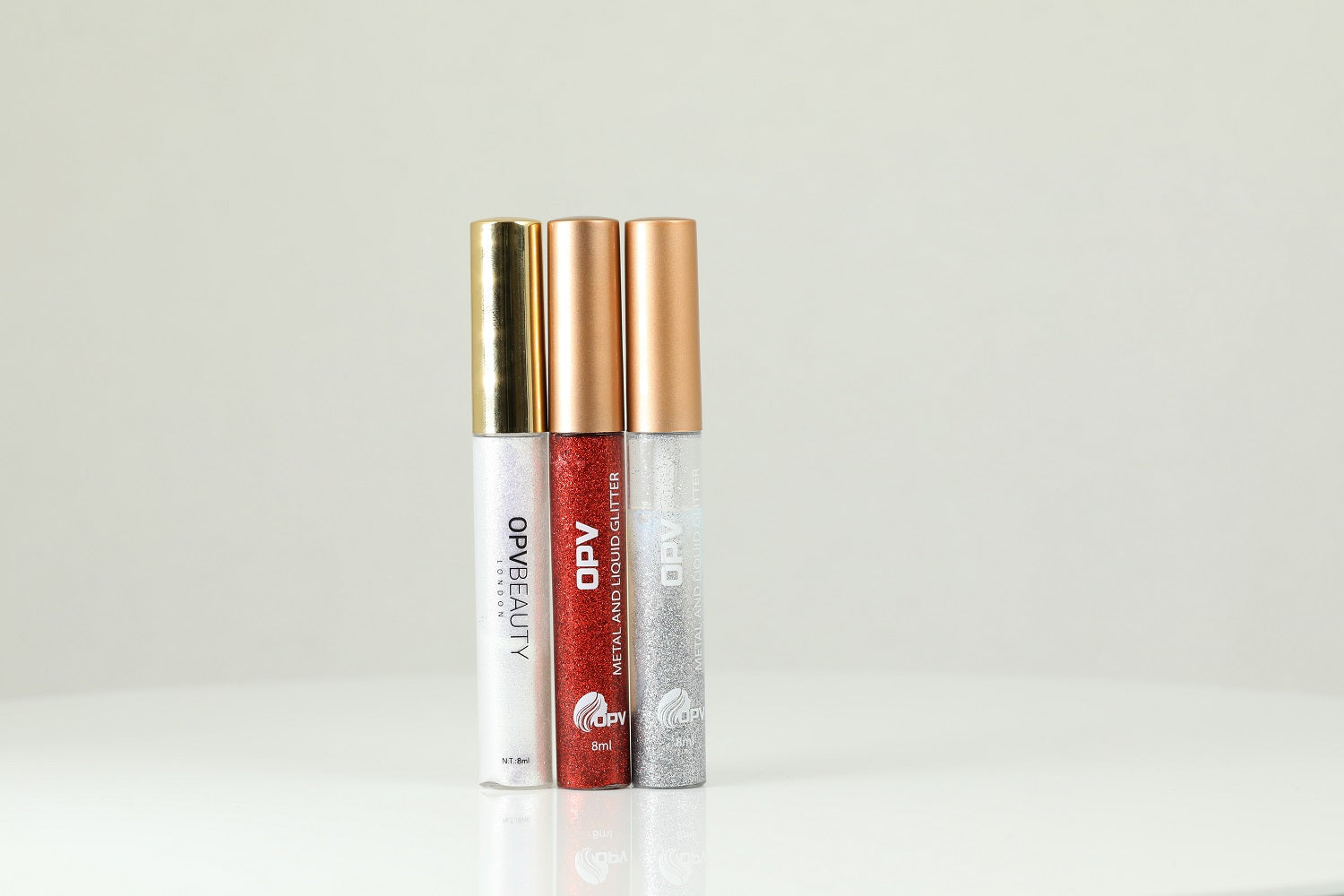 3er Set  - Beauty Metal Liquid Glitter Liner Set, wasserbasiert, Silber und Kupfer Schimmerpalette, City Lights