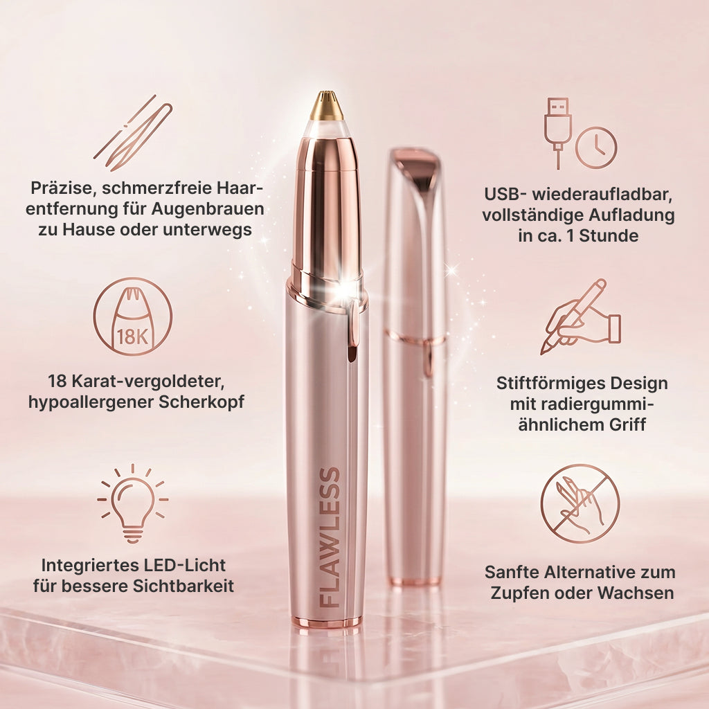 Finishing Touch Flawless Augenbrauen-Trimmer, 18 Karat vergoldet, mit integriertem Licht, Roségold