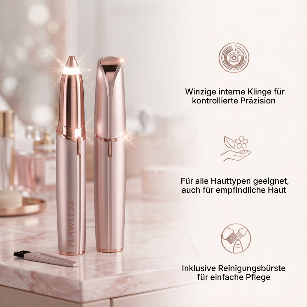 Finishing Touch Flawless Augenbrauen-Trimmer, 18 Karat vergoldet, mit integriertem Licht, Roségold
