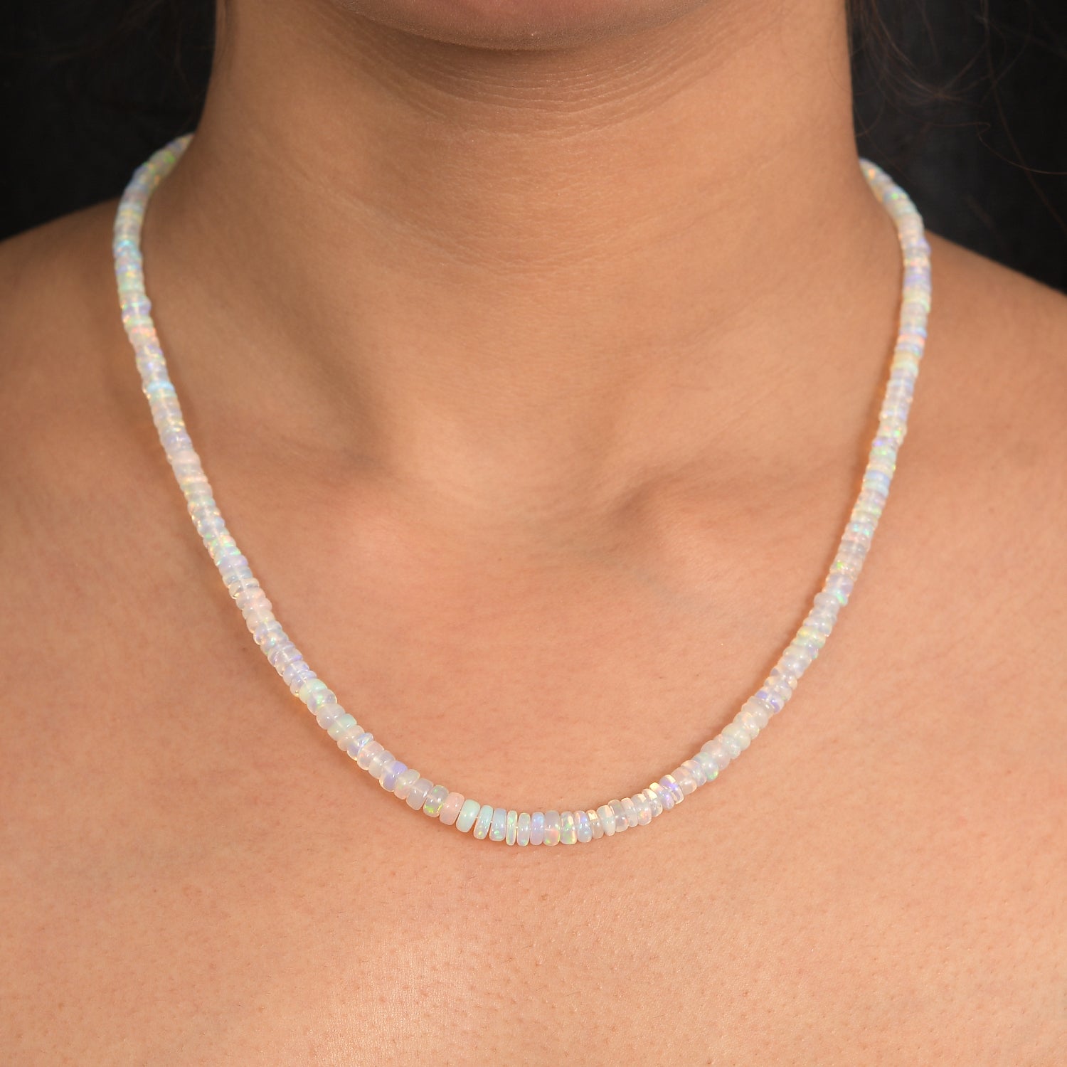 D'Joy Natürlicher, äthiopischer Welo Opal Halskette ca. 45 cm 925 Silber rhodiniert ca. 45.00 ct
