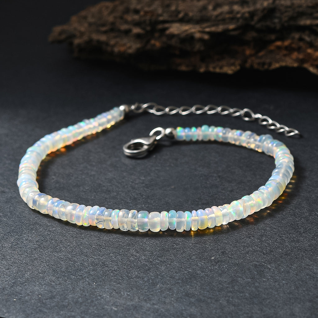 D'Joy Natürlicher, äthiopischer Welo Opal Armband ca. 19 cm + 5 cm Extender, 925 Silber rhodiniert ca. 18,00 ct.