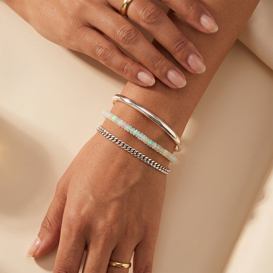 D'Joy Natürlicher, äthiopischer Welo Opal Armband ca. 19 cm + 5 cm Extender, 925 Silber rhodiniert ca. 18,00 ct.