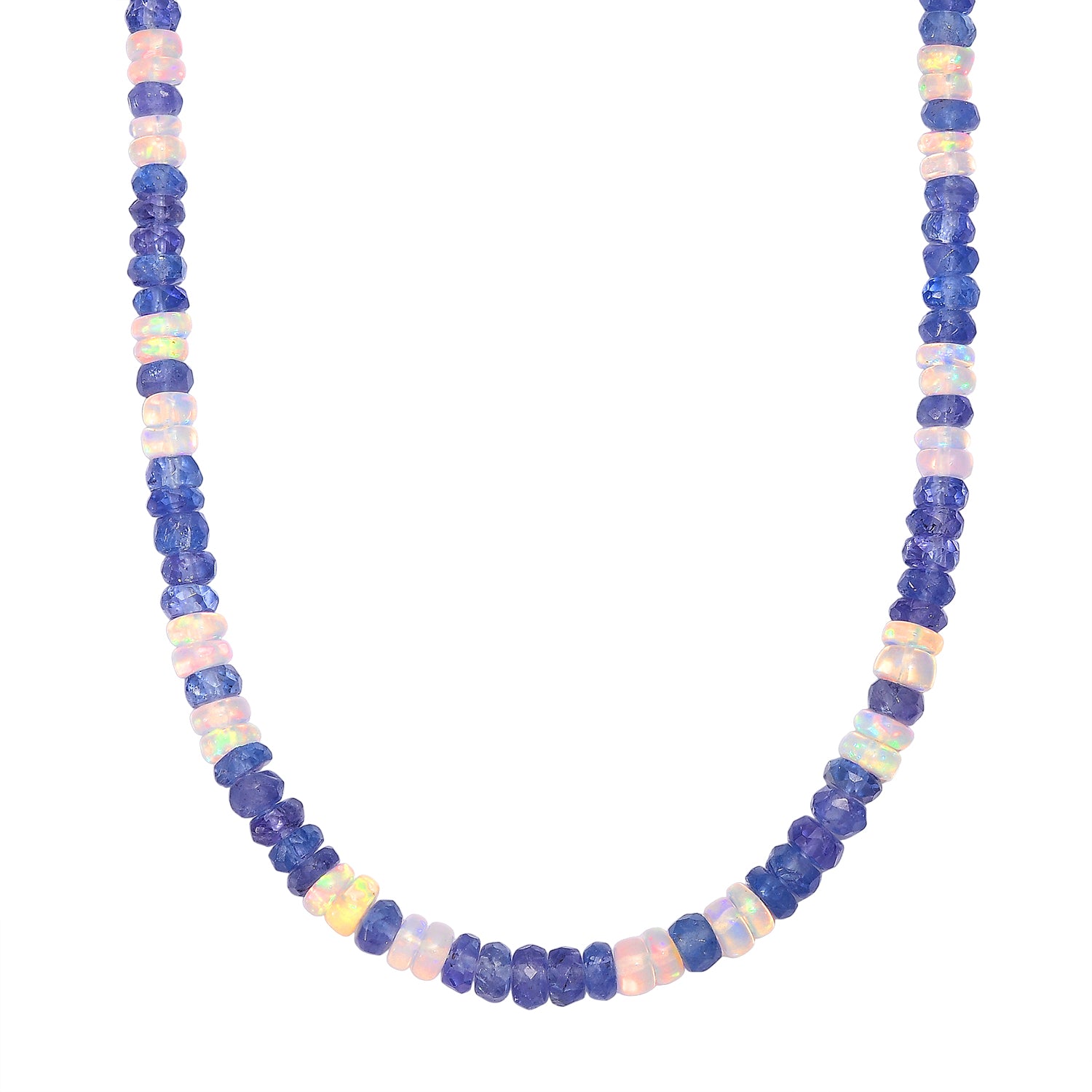D'Joy Tansanit, Natürlicher, äthiopischer Welo Opal Halskette ca. 45 cm 925 Silber rhodiniert ca. 48.00 ct
