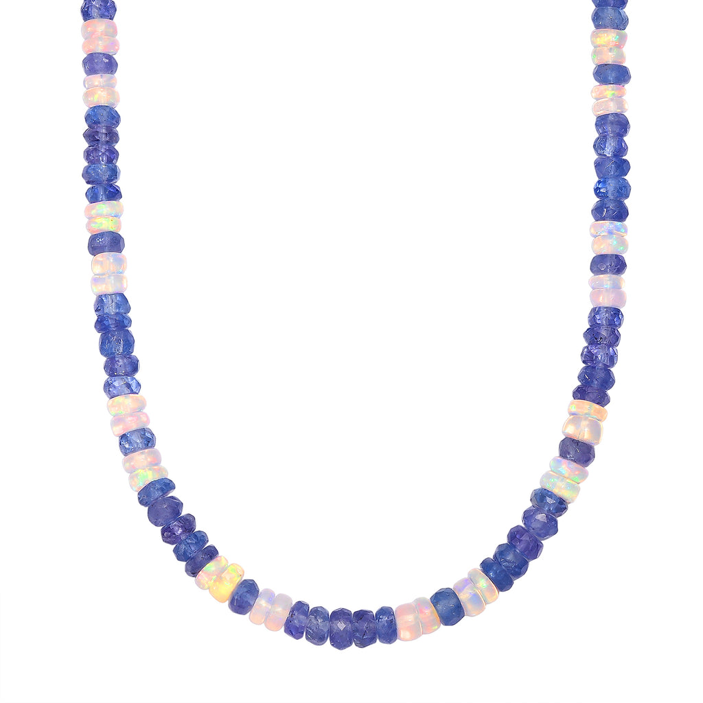 D'Joy Tansanit, Natürlicher, äthiopischer Welo Opal Halskette ca. 45 cm 925 Silber rhodiniert ca. 48.00 ct
