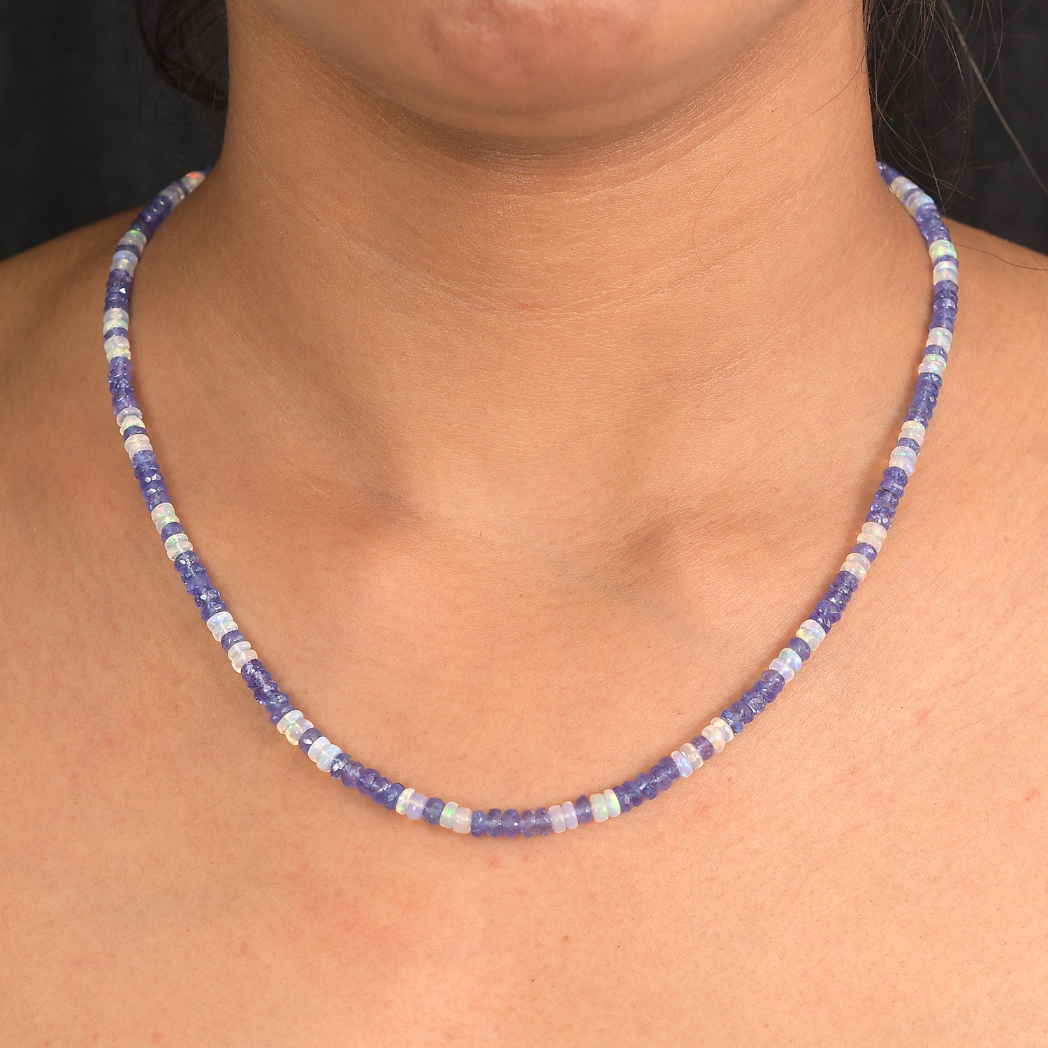 D'Joy Tansanit, Natürlicher, äthiopischer Welo Opal Halskette ca. 45 cm 925 Silber rhodiniert ca. 48.00 ct
