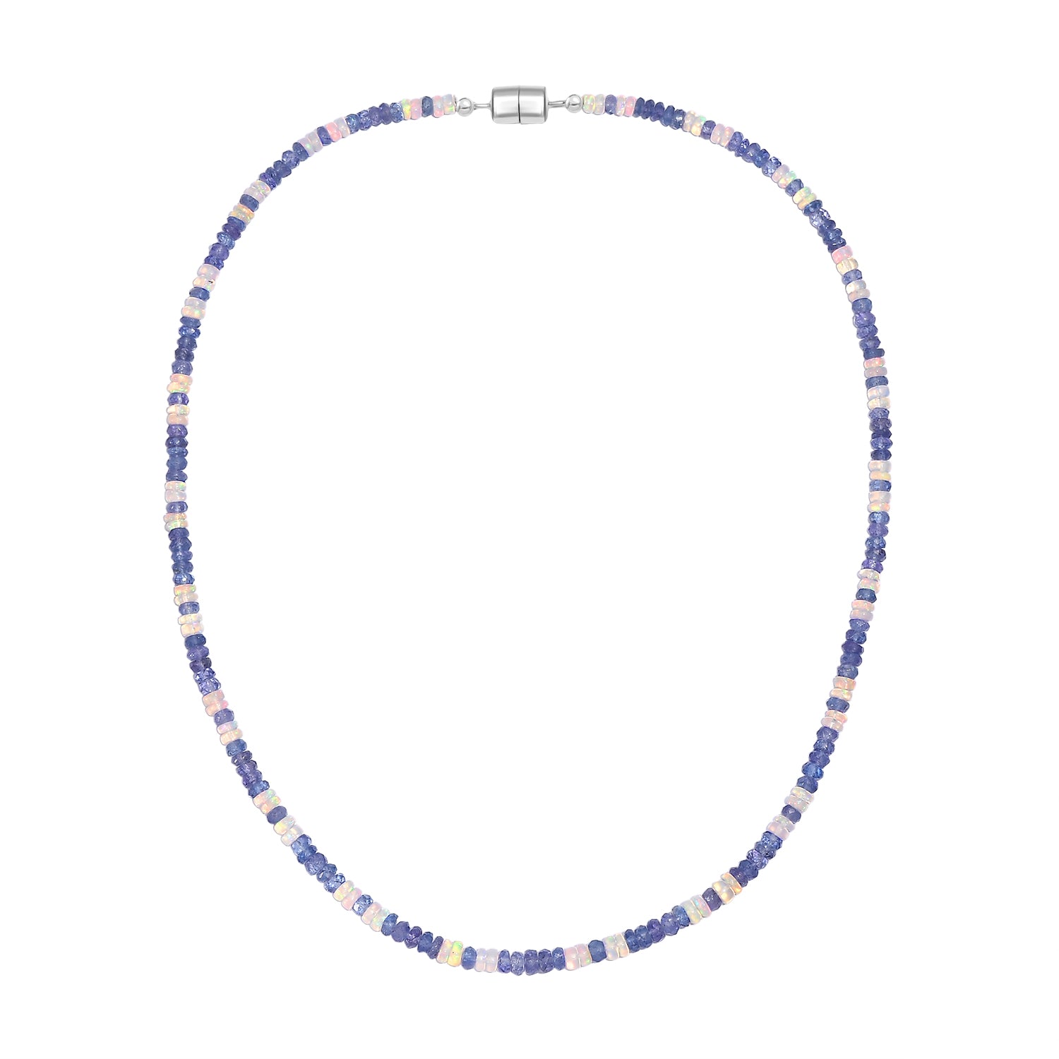 D'Joy Tansanit, Natürlicher, äthiopischer Welo Opal Halskette ca. 45 cm 925 Silber rhodiniert ca. 48.00 ct