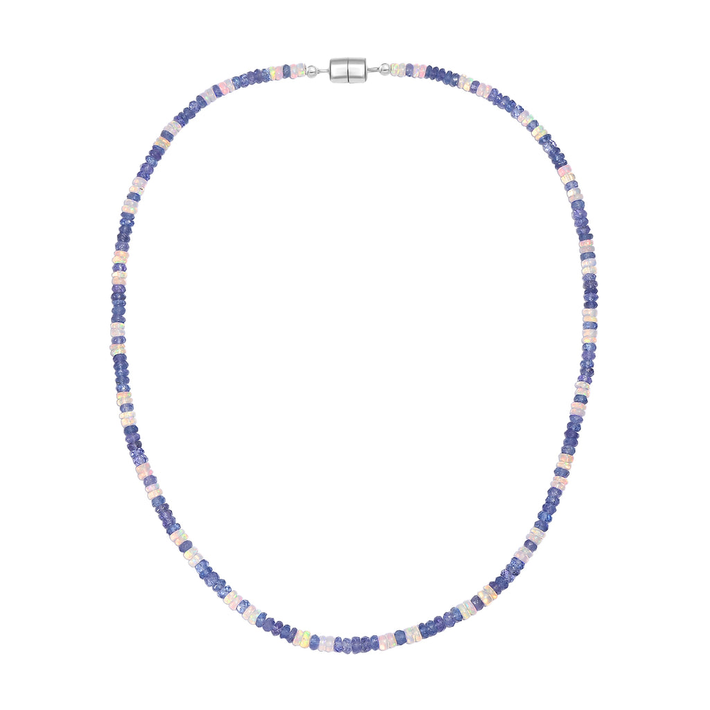 D'Joy Tansanit, Natürlicher, äthiopischer Welo Opal Halskette ca. 45 cm 925 Silber rhodiniert ca. 48.00 ct