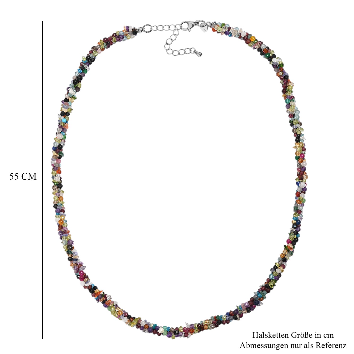 EVER TRUE Mehrfarbig Edelsteine Halskette ca. 50 cm + 5 cm Extender, 316L Edelstahl ca. 110,00 ct.