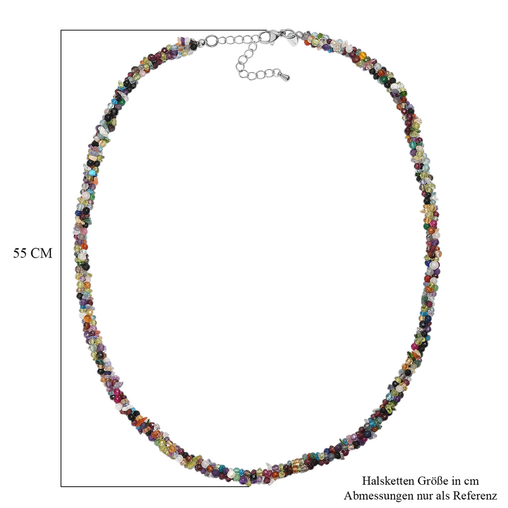 EVER TRUE Mehrfarbig Edelsteine Halskette ca. 50 cm + 5 cm Extender, 316L Edelstahl ca. 110,00 ct.