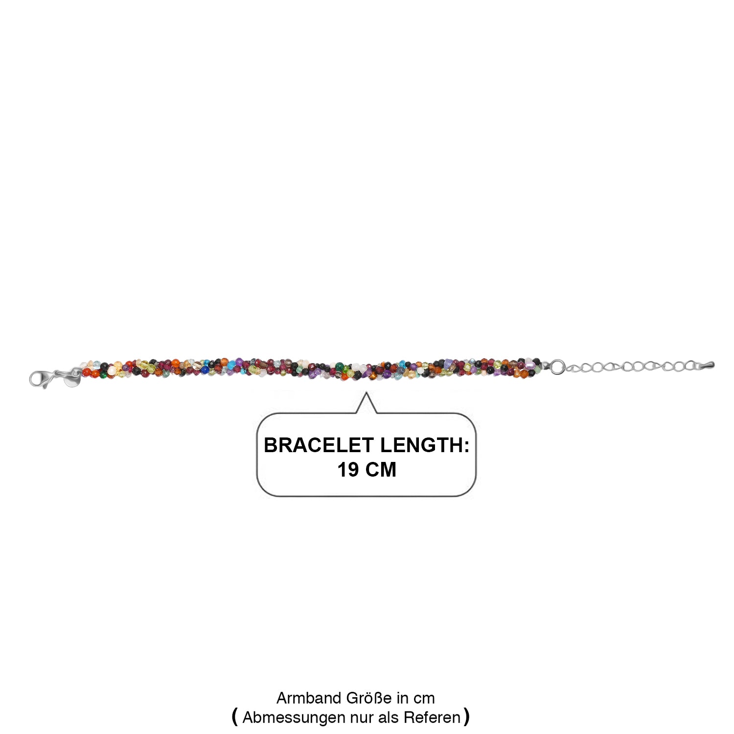 EVER TRUE Mehrfarbig Edelsteine Armband ca. 19 cm + 5 cm Extender, 316L Edelstahl ca. 50,00 ct.