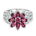 D'Joy - Imperiale Blütenkrone Design AA Natürlicher Rhodolith Granat Ring 925 Silber rhodiniert (Größe 17.00) ca. 4.28 ct