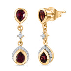 D'Joy AA Natürlicher Rhodolith Granat, Weißer Zirkon Ohrringe 925 Silber 750 Gelb Vergoldet ca. 1,98 ct.