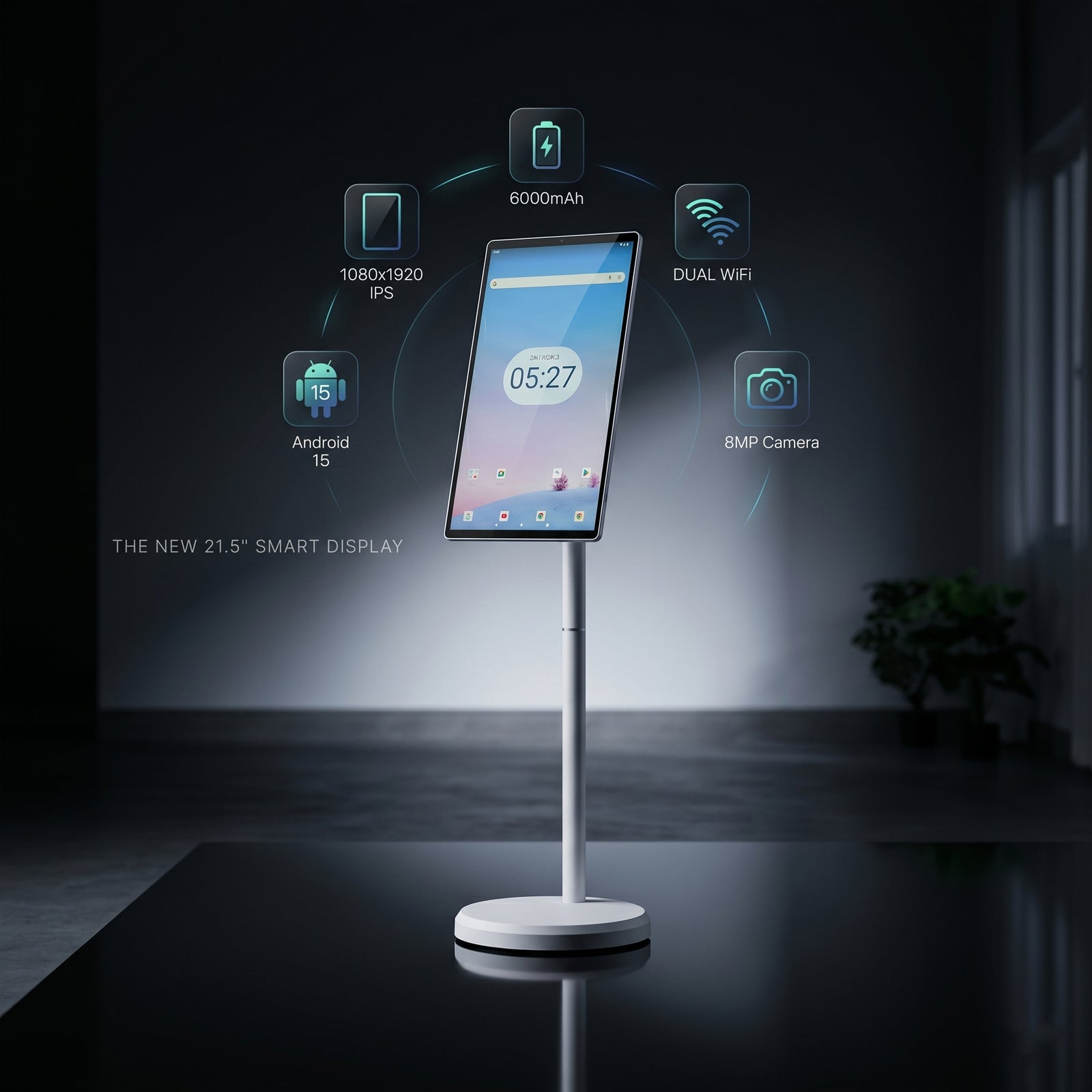 SmartView Touch Display mit Android 13, 21,5 Zoll Full HD Bildschirm, WLAN und Bluetooth, Weiß