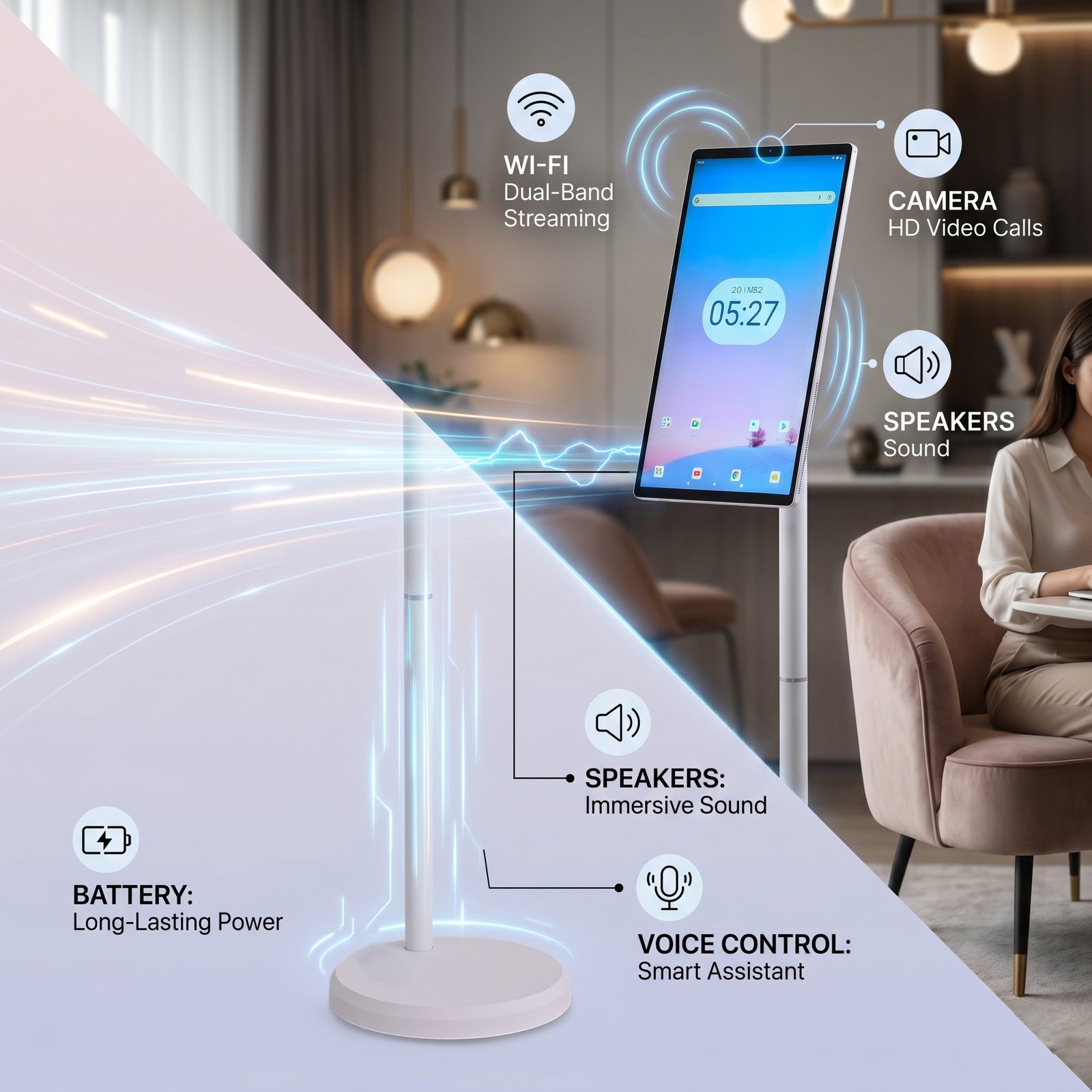 SmartView Touch Display mit Android 13, 21,5 Zoll Full HD Bildschirm, WLAN und Bluetooth, Weiß