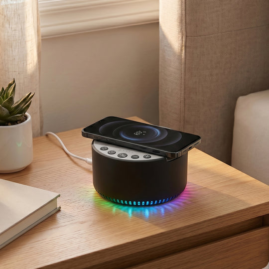 LIVMORE 5-in-1 Soundlight Lautsprecher mit Wireless Charger und RGB Licht, Schwarz