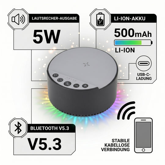 LIVMORE 5-in-1 Soundlight Lautsprecher mit Wireless Charger und RGB Licht, Schwarz